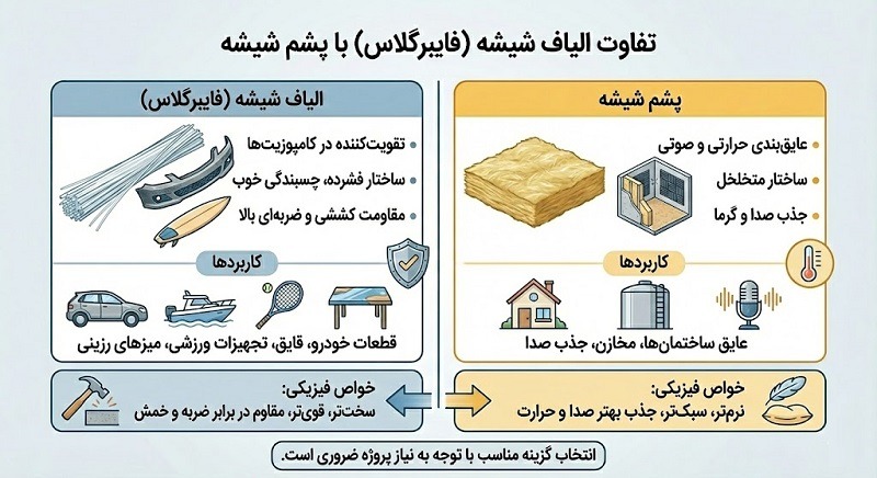 تفاوت الیاف شیشه (فایبرگلاس) با پشم شیشه تفاوت الیاف شیشه (فایبرگلاس) با پشم شیشه